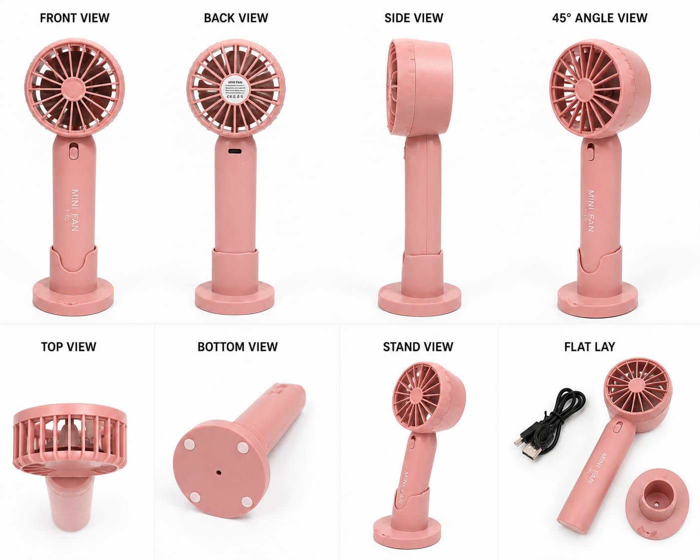 Mini ventilateur T10 rose multivues