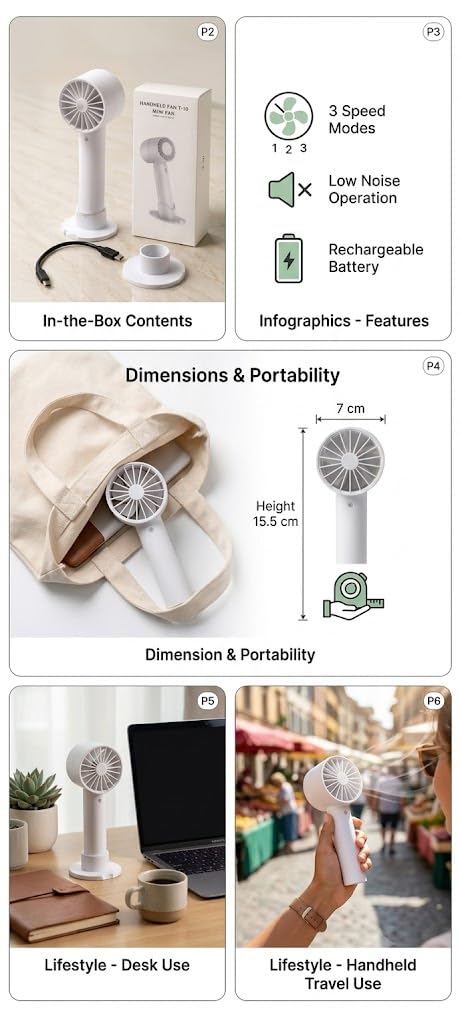Mini ventilateur T10 infographie caractéristiques