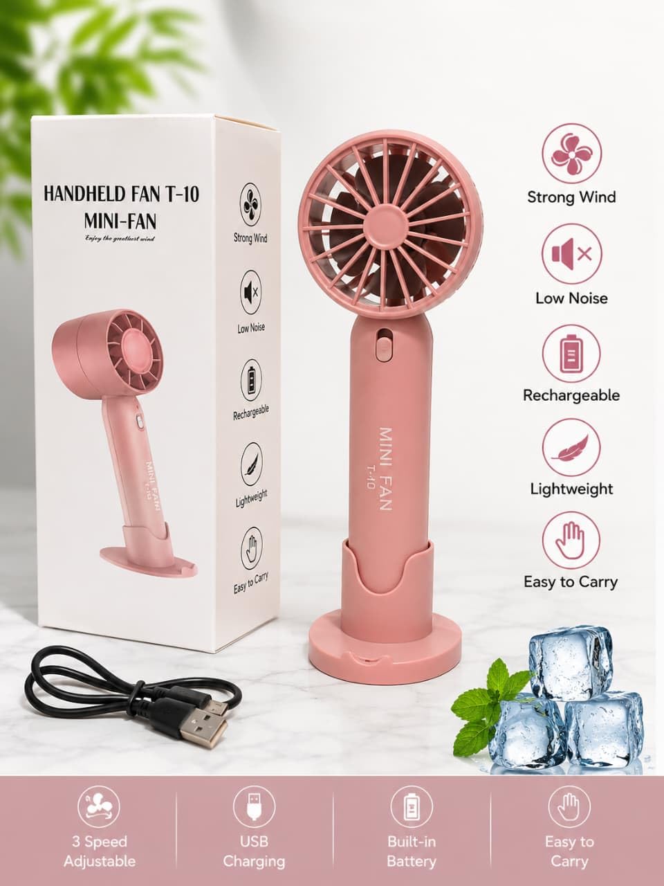 Mini ventilateur T10 rose